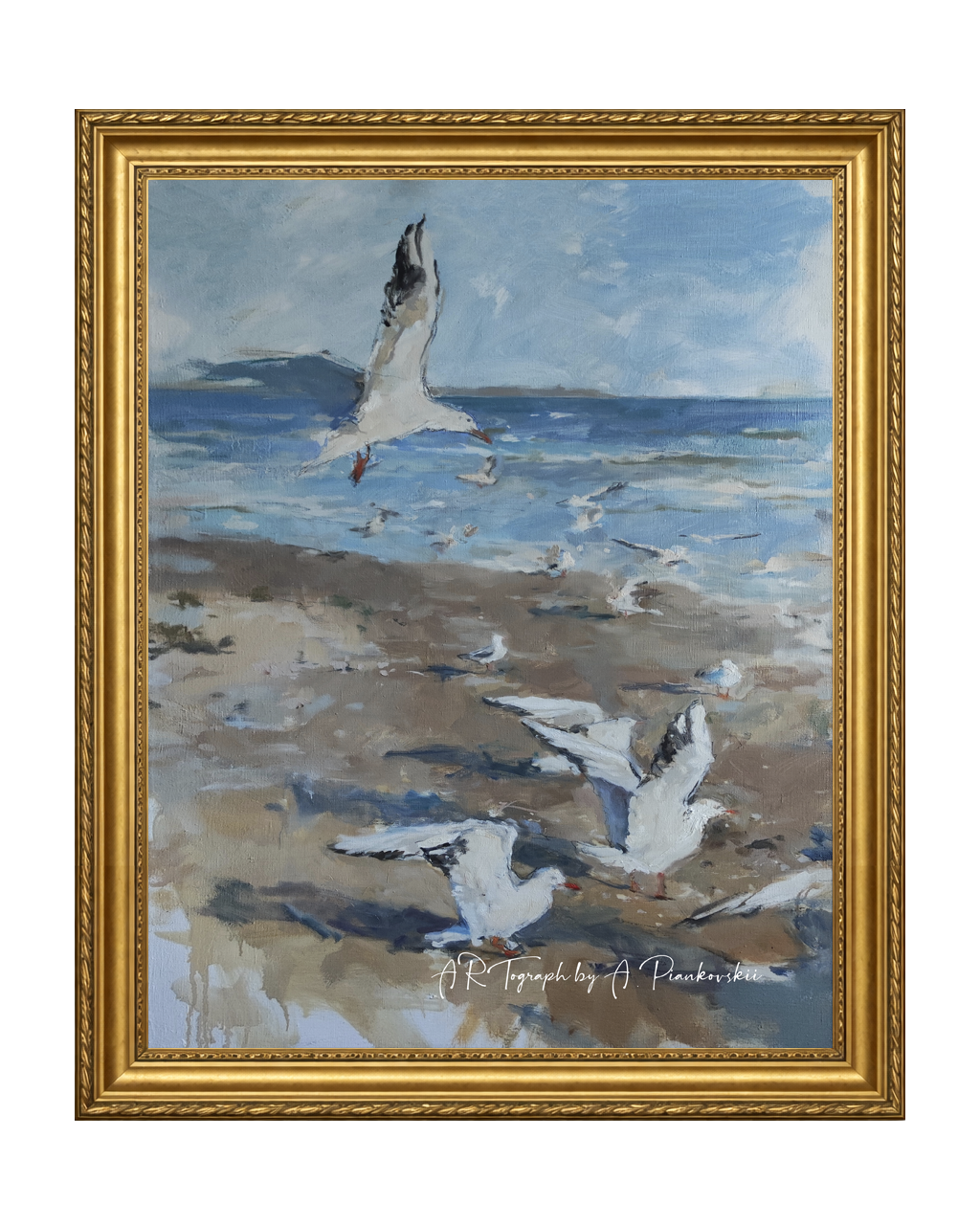 T-Shirt mit Allover-Druck „Beach with Seagulls“