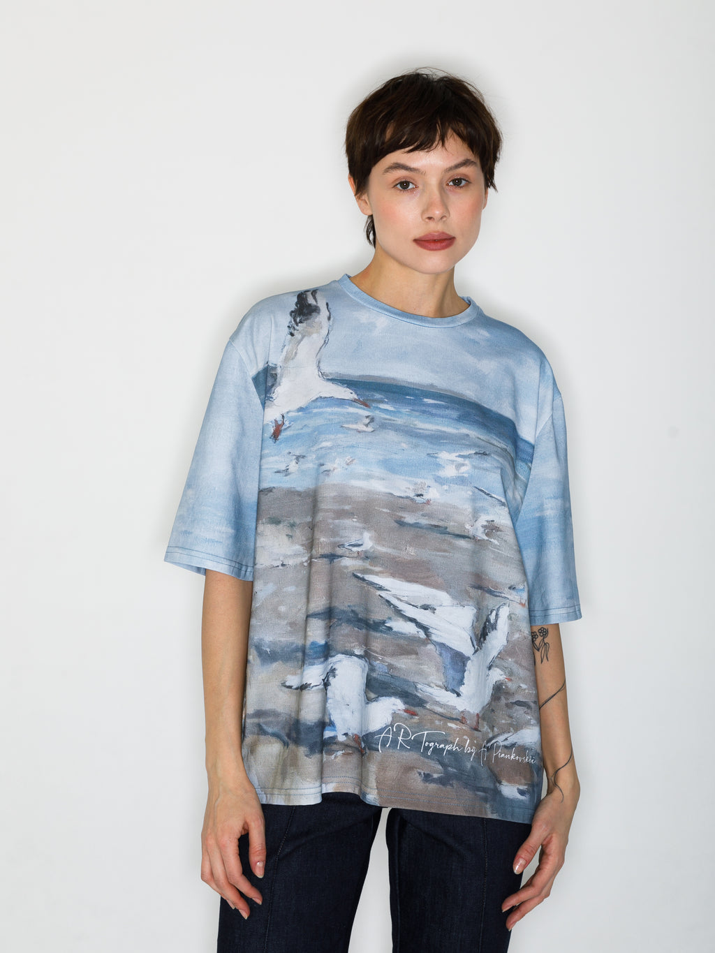 T-Shirt mit Allover-Druck „Beach with Seagulls“