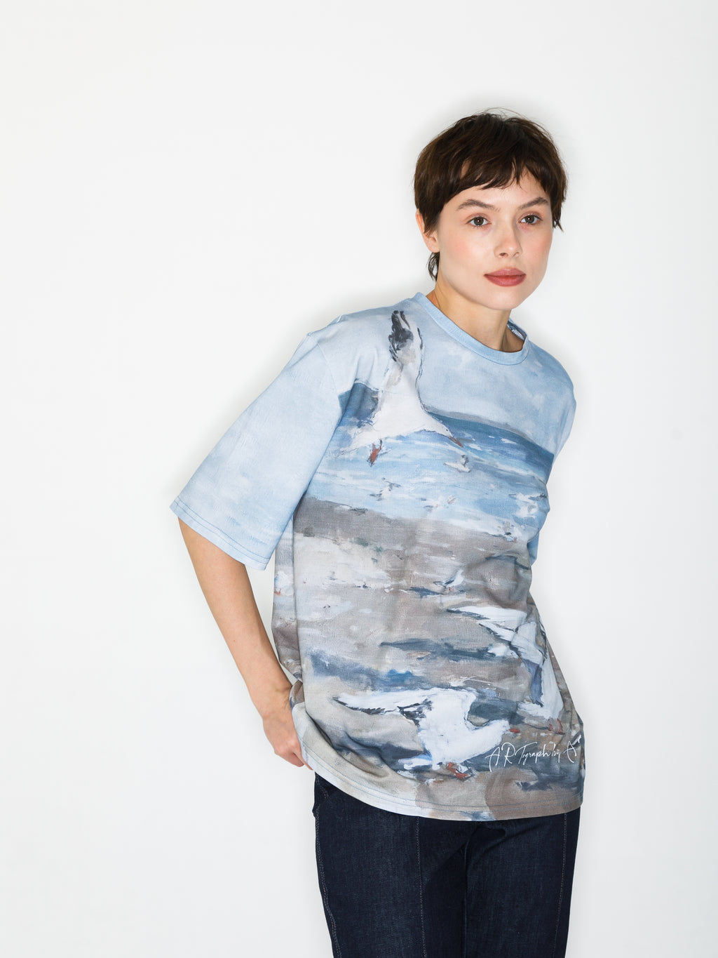 T-Shirt mit Allover-Druck „Beach with Seagulls“