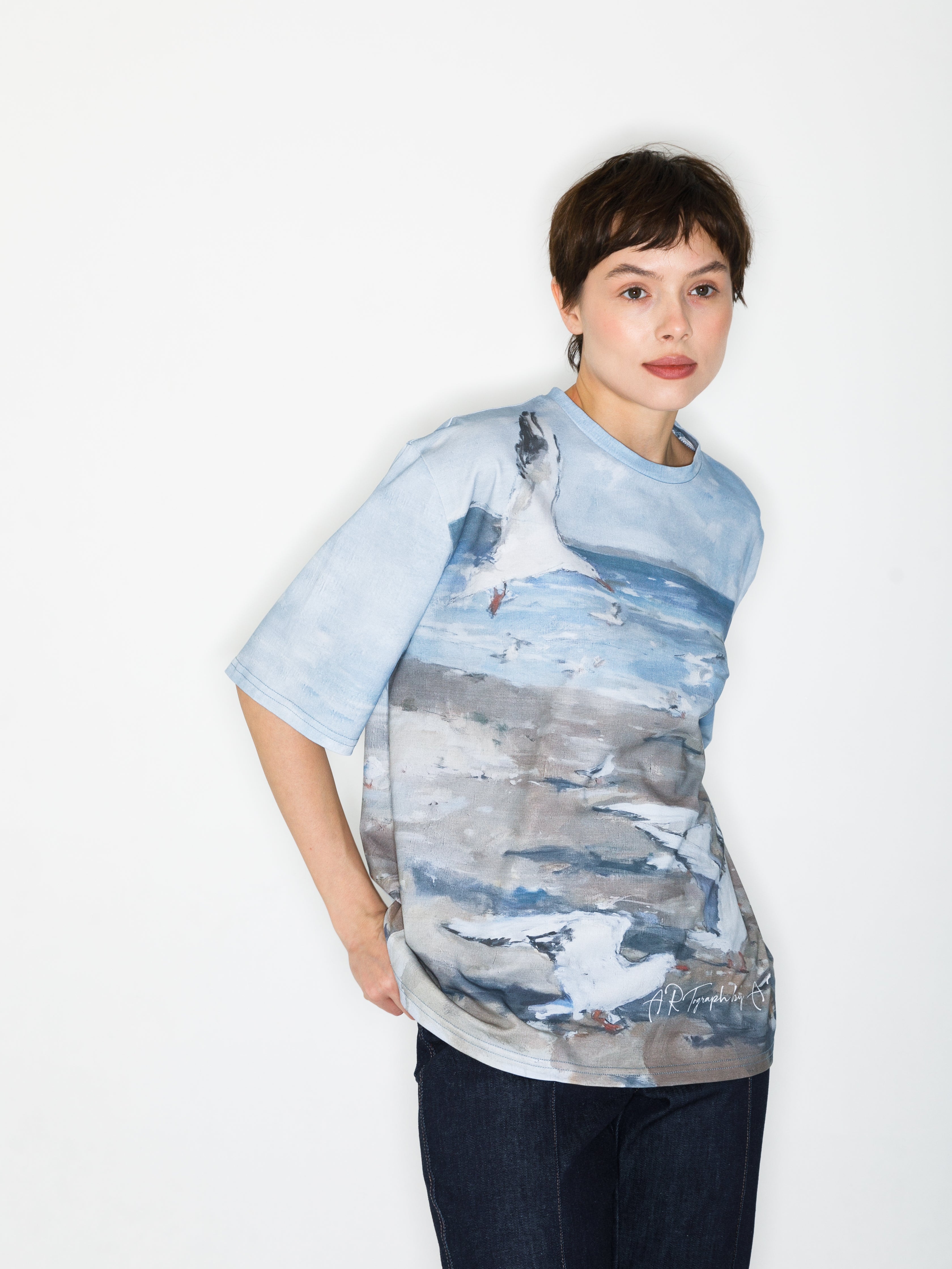 T-Shirt mit Allover-Druck „Beach with Seagulls“